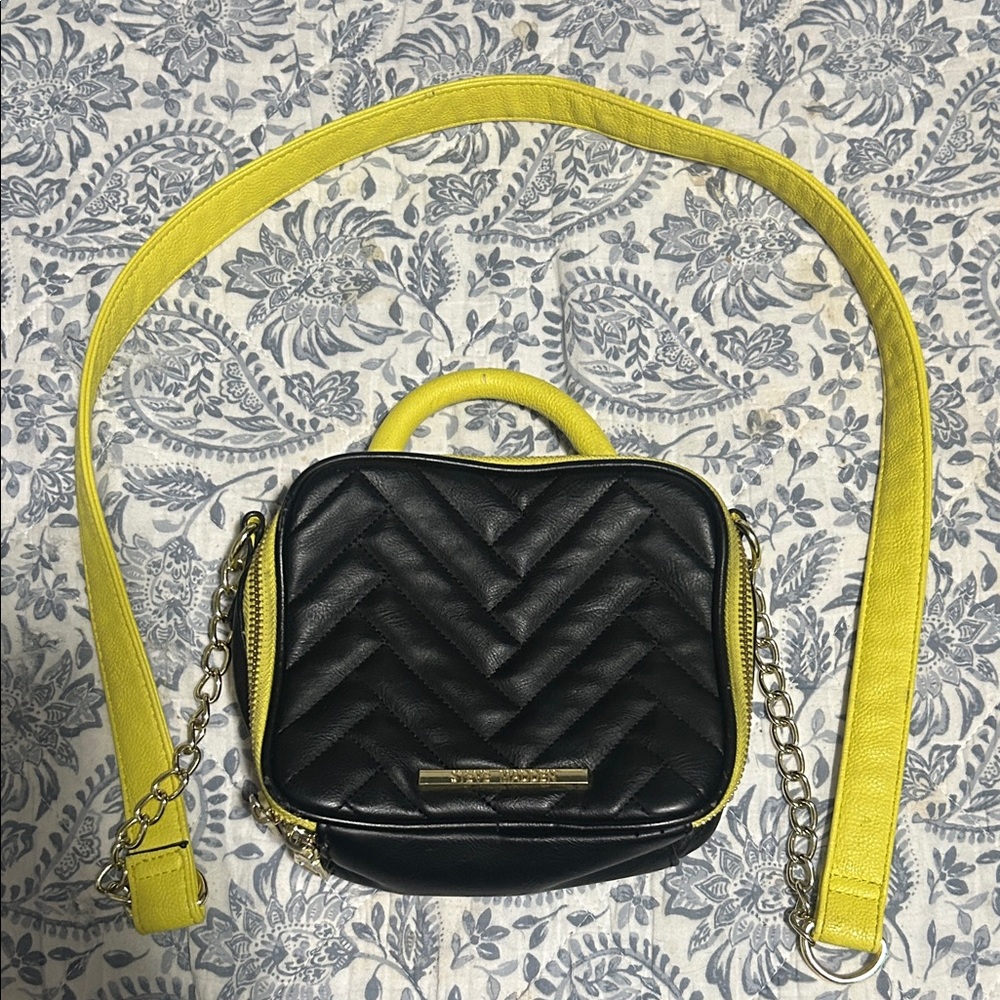 Steve Madden Black and Yellow Quilted Crossbody Bag